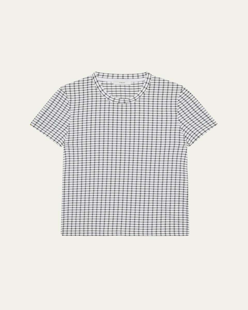 Check Short-Sleeve Crewneck Top